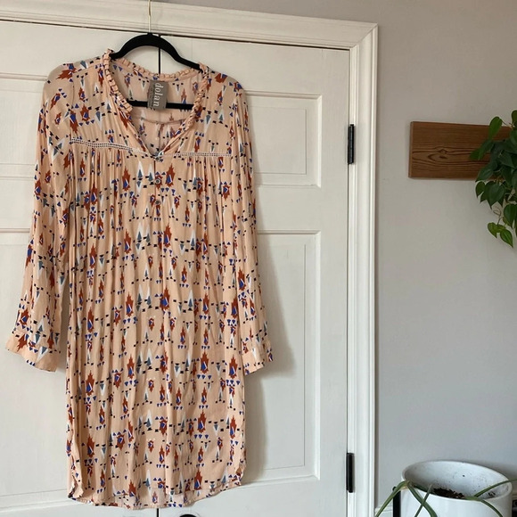 Anthropologie DOLAN Wanderlust Shift Dress Aztec Print RollTab Sleeve Size Large - Picture 5 of 10